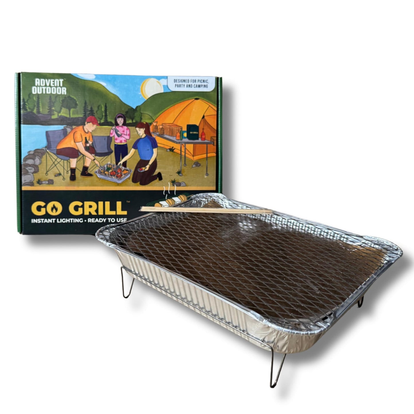 GO GRILL ⢠| Barbeque (BBQ) Grill | Instant Lighting LumpWood Charcoal Included | FOOD SAFE Certified | Ready to Use | India's First | Portable & Disposable Barbecue Grill Set