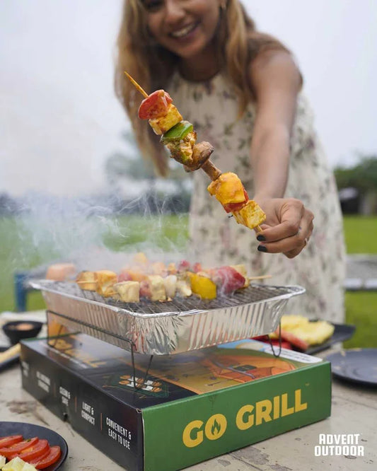 GO GRILL ™ | Barbeque (BBQ) Grill | Instant Lighting LumpWood Charcoal Included | FOOD SAFE Certified | Ready to Use | India's First | Portable & Disposable Barbecue Grill Set